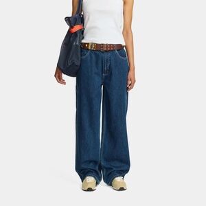 75. LARRIET WMNS WORK PANT WASHED INDIGO Sz 24 EUC $111 28" W